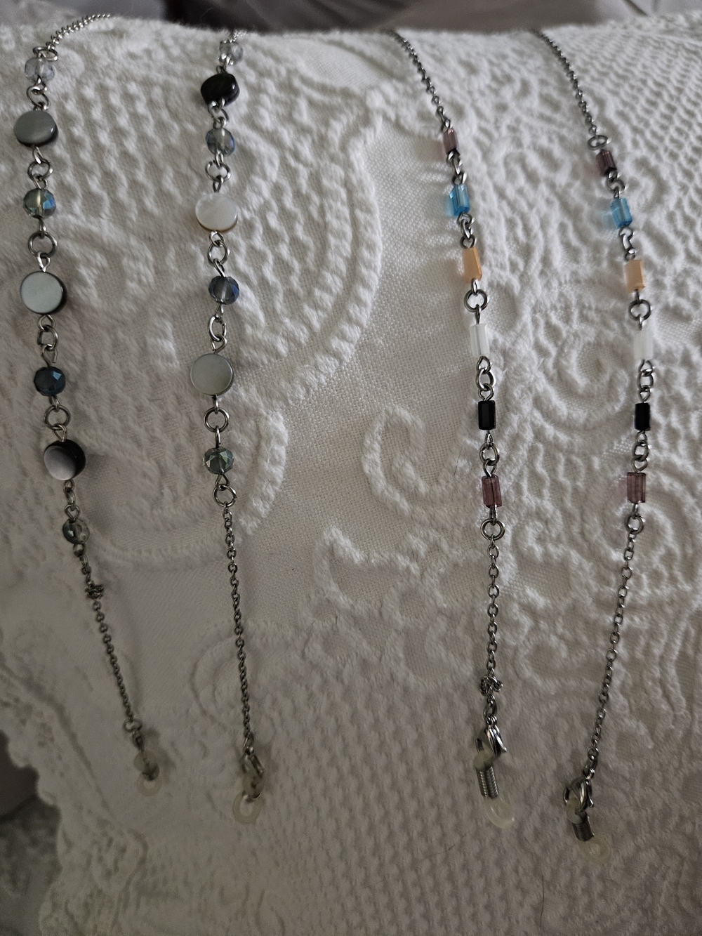 Silver-Tone Beaded Eyeglass Chain Necklace - Silver Set Of 2
